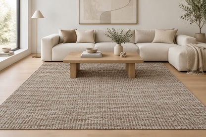 Linear Stripe Hand Knotted Wool Area Rug 8x10 brown beige rug