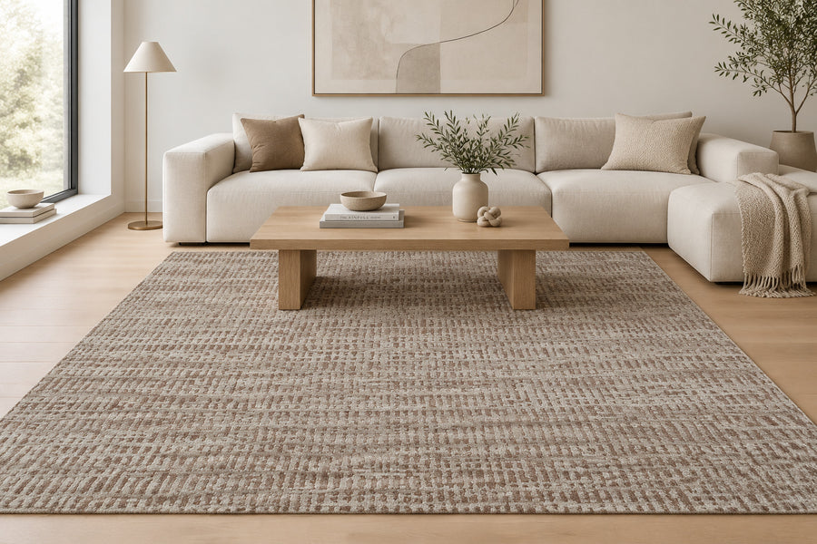 Linear Stripe Hand Knotted Wool Area Rug 8x10 brown beige rug