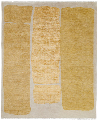 Gold Abstract Hand Knotted Wool Area Rug 3x5 warm yellow rug