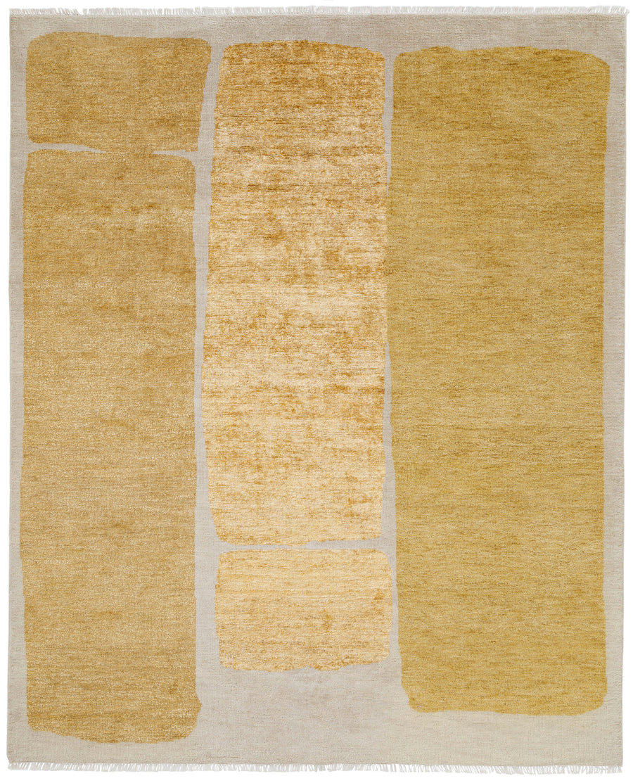 Gold Abstract Hand Knotted Wool Area Rug 3x5 warm yellow rug