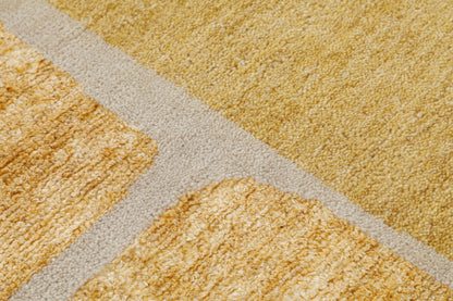 Gold Abstract Hand Knotted Wool Area Rug 3x5 warm yellow rug
