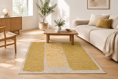 Gold Abstract Hand Knotted Wool Area Rug 3x5 warm yellow rug