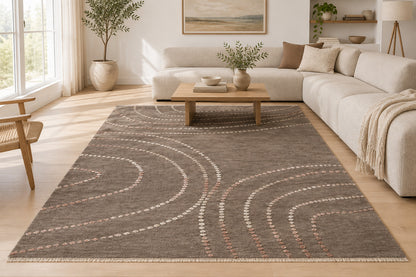 Dotted Flowing Lines Hand Knotted Wool Area Rug 5x8 copper rug