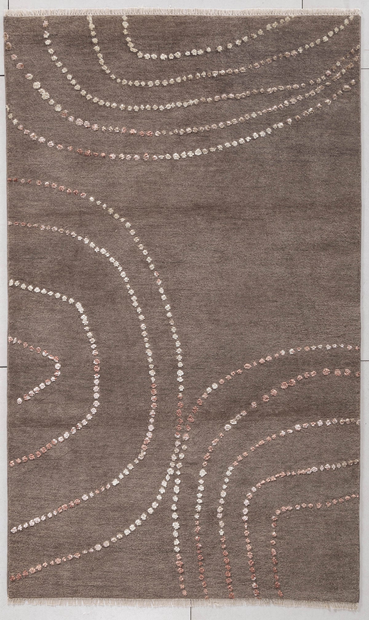 Dotted Flowing Lines Hand Knotted Wool Area Rug 5x8 copper rug