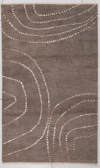 Dotted Flowing Lines Hand Knotted Wool Area Rug 5x8 copper rug