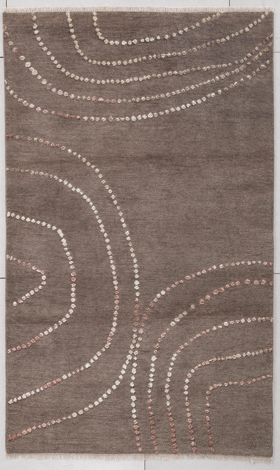 Dotted Flowing Lines Hand Knotted Wool Area Rug 5x8 copper rug