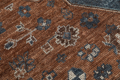 Slate Blue & Terracotta Large Medallion Traditional Carpet 8x10 rug