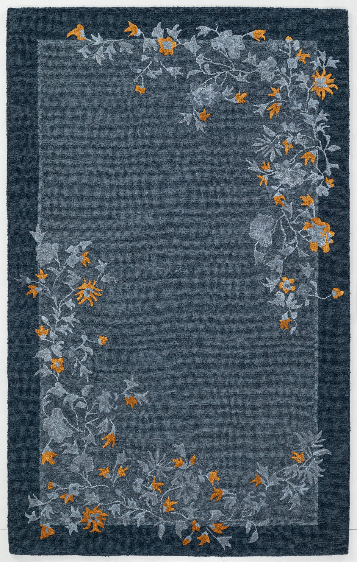 Floral Vine Hand Tufted Wool Area Rug 5x8 slate blue carpet