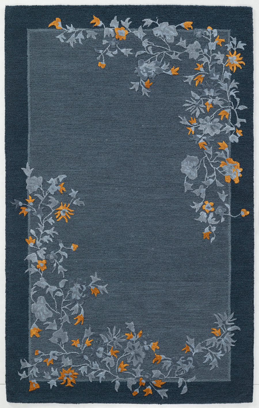Floral Vine Hand Tufted Wool Area Rug 5x8 slate blue carpet
