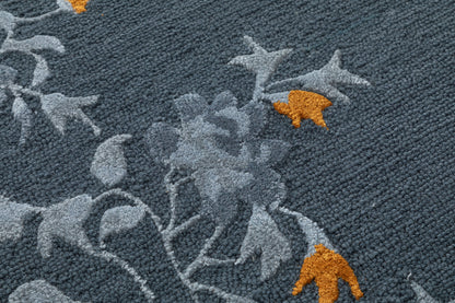 Floral Vine Hand Tufted Wool Area Rug 5x8 slate blue carpet