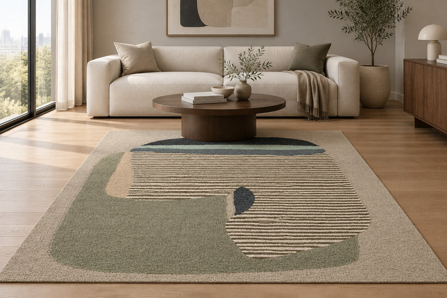 Modern Abstract Hand Tufted Wool Area Rug 5x8  PISTACHIO