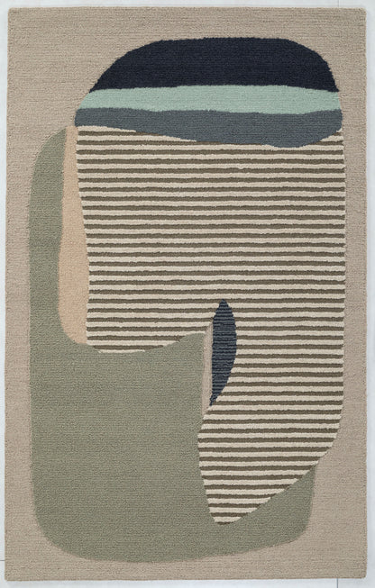 Modern Abstract Hand Tufted Wool Area Rug 5x8  PISTACHIO