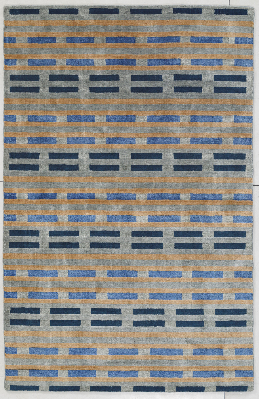 Grey Geometric Hand Knotted Wool Area Rug 5x8 Grey rug