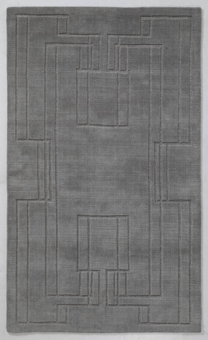 Puritan Grey Architectural Hand Knotted Wool Area Rug 5x8