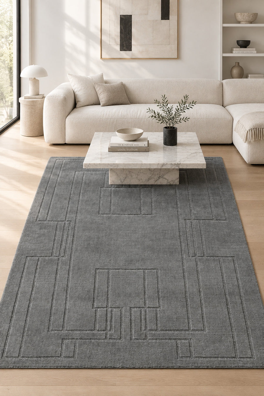 Puritan Grey Architectural Hand Knotted Wool Area Rug 5x8