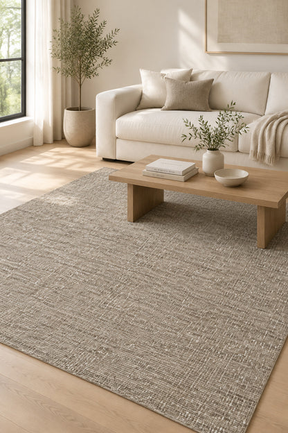 Moon Dot Hand Knotted Wool Area Rug 5x8 taupe rug