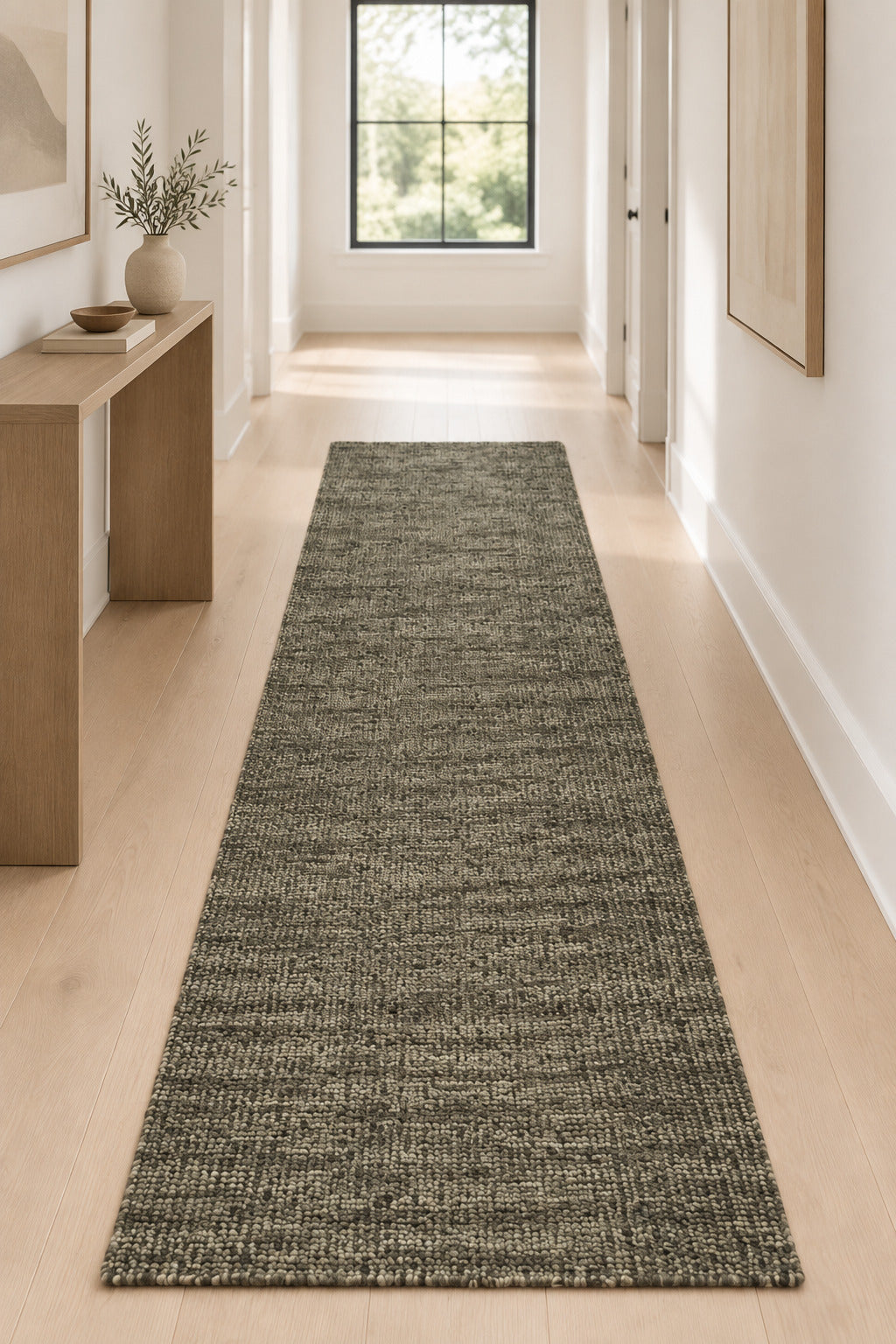 Green Horizon Hand Tufted Wool Hallway Runner 2'6"x8' Olive Green