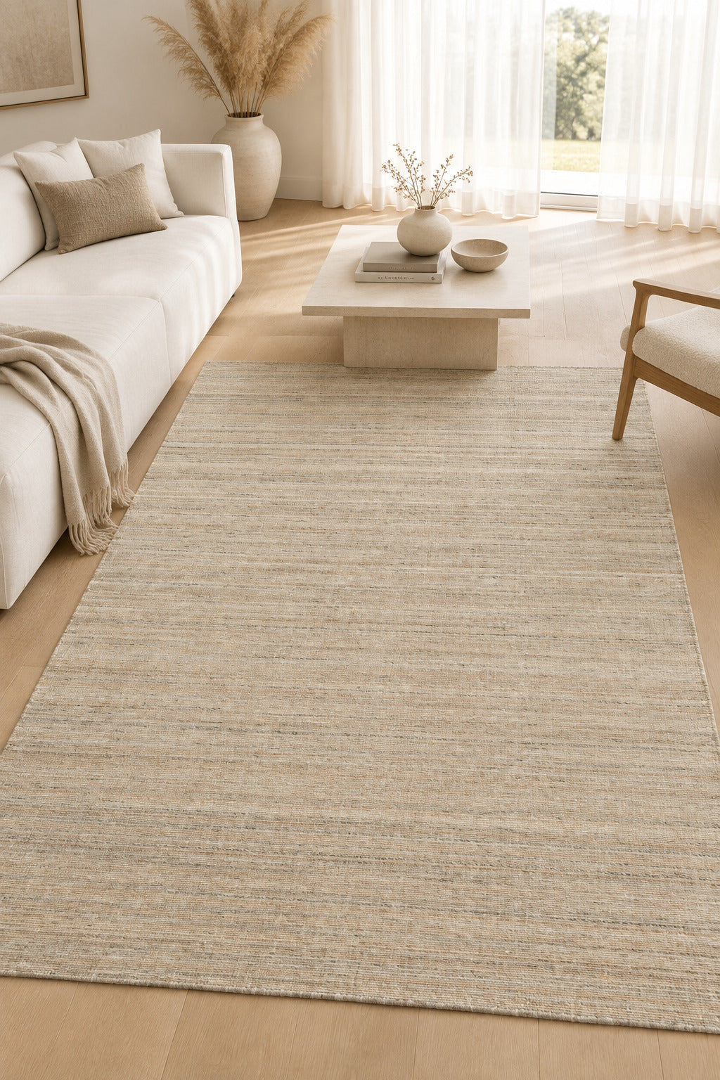 Solid Loop 5x8 Beige Hand Tufted Wool Area Rug 