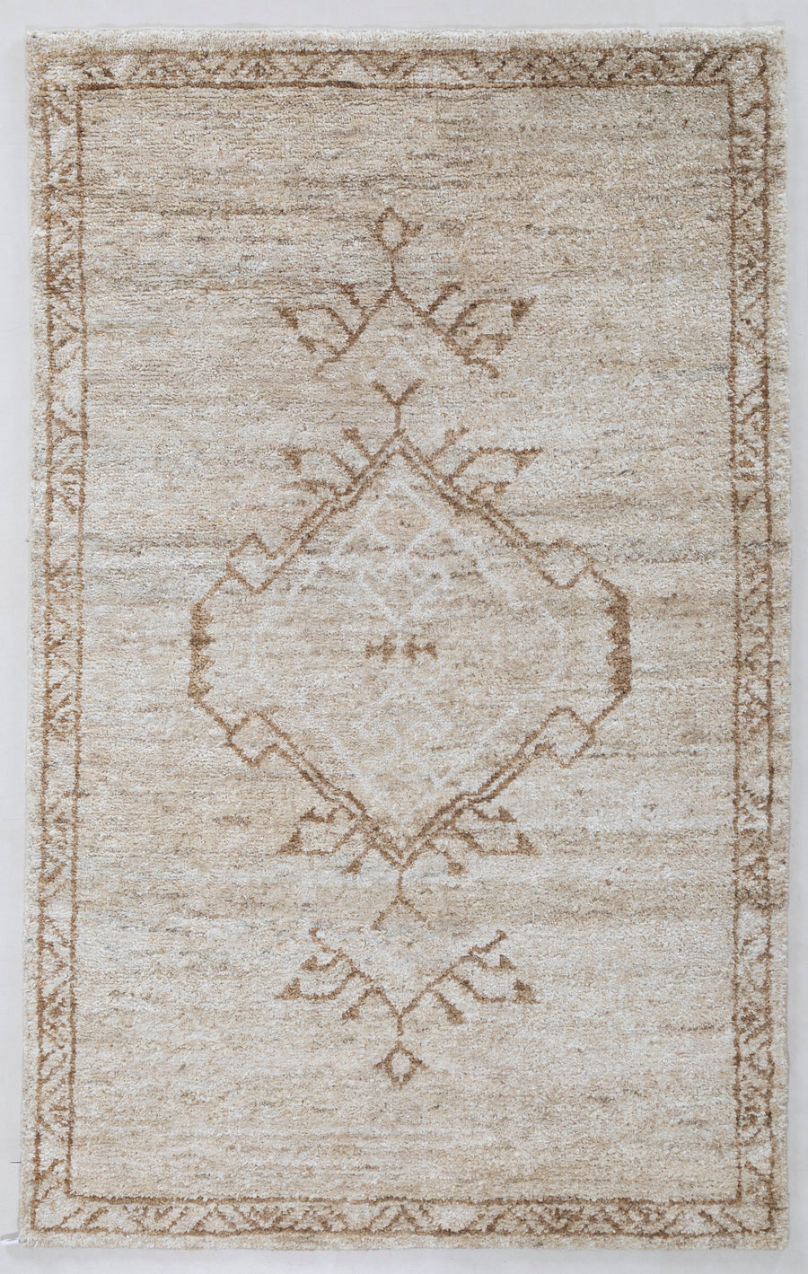 Tribal Medallion Hand Knotted Pure Wool Area Rug 5x8 taupe