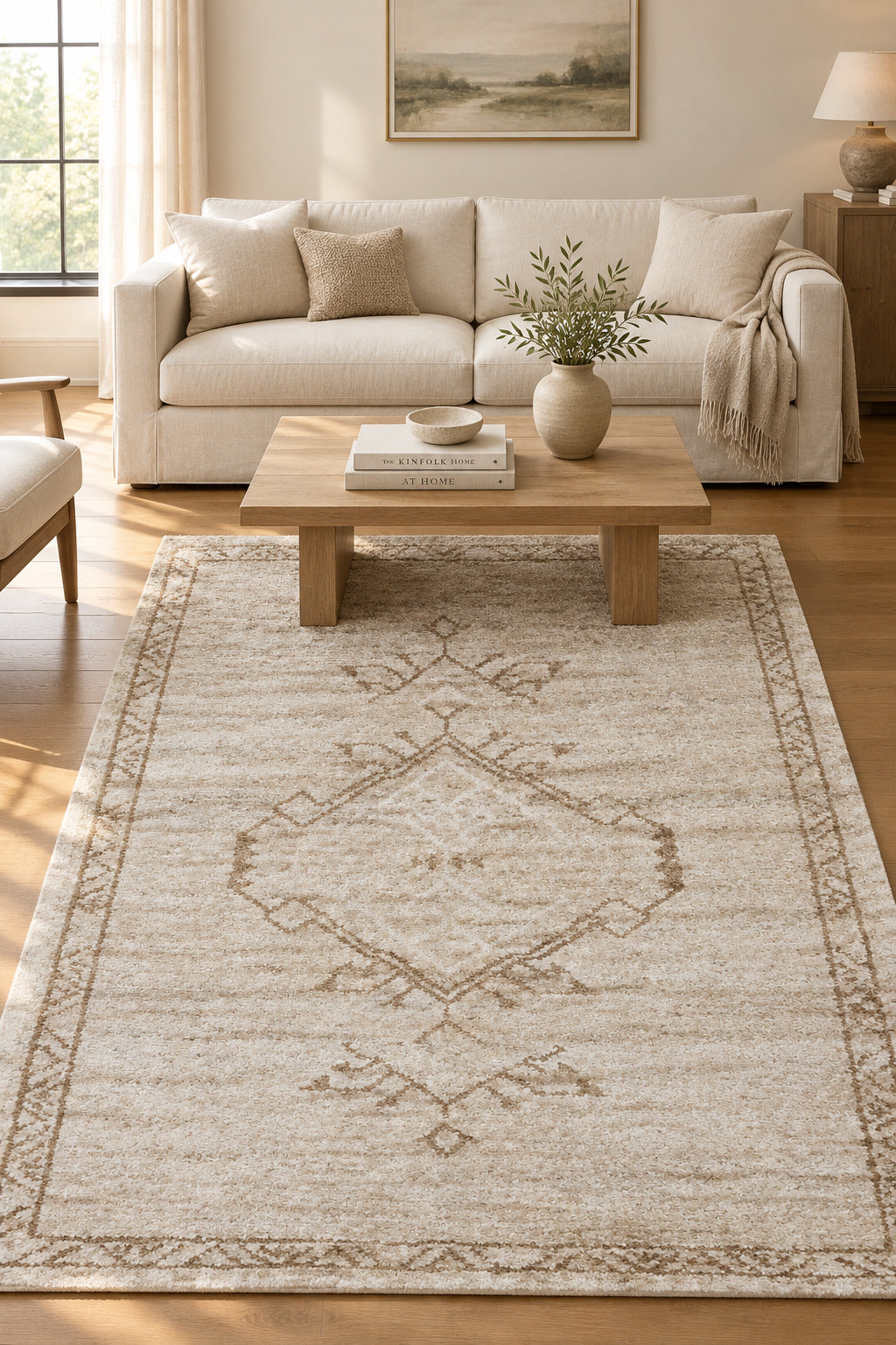 Tribal Medallion Hand Knotted Pure Wool Area Rug 5x8 taupe