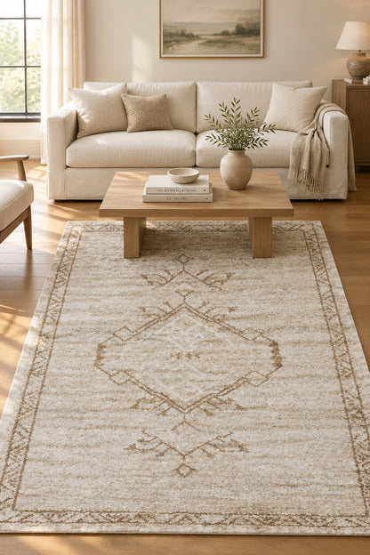 Tribal Medallion Hand Knotted Pure Wool Area Rug 5x8 taupe