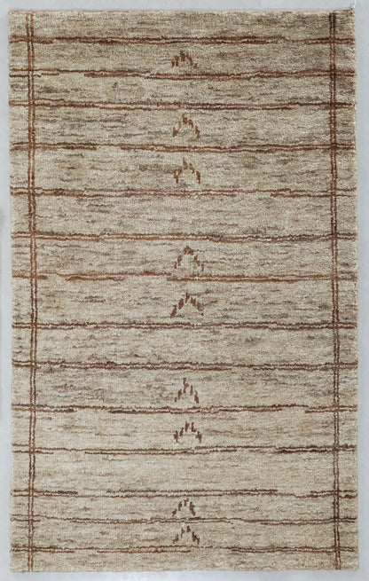 Linear Grid Hand Knotted Pure Jute Area Rug 5x8 taupe