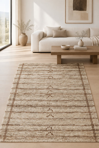 Linear Grid Hand Knotted Pure Jute Area Rug 5x8 taupe