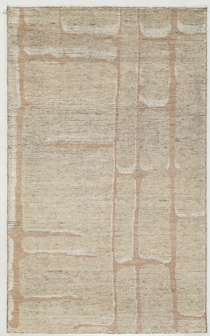 Rerra Abstract Hand Knotted Wool Area Rug 5x8 beige carpet