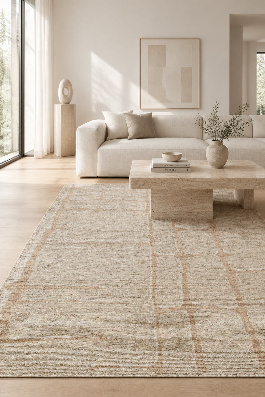 Rerra Abstract Hand Knotted Wool Area Rug 5x8 beige carpet