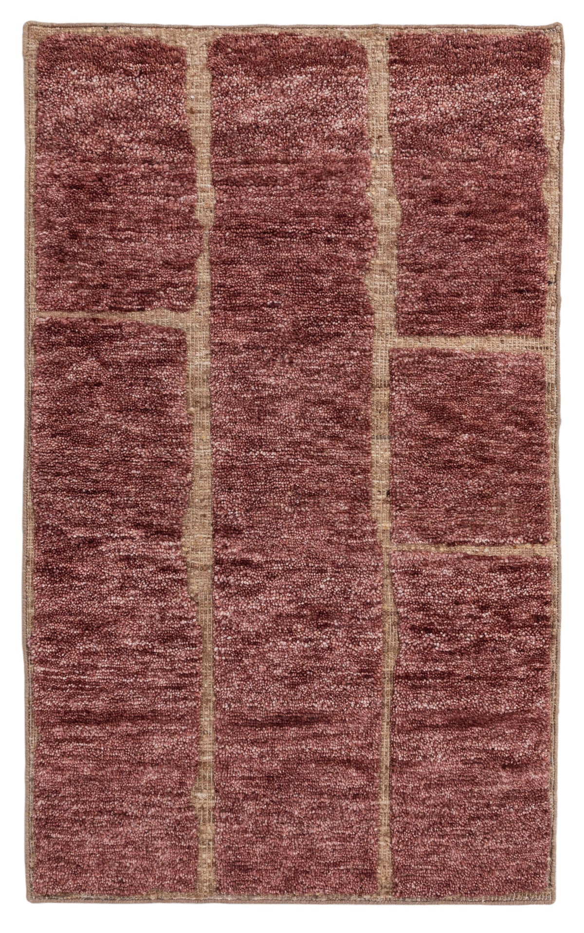 Ruby Abstract Ginger Block Hand Knotted Rug bean paste red 3x5 carpet