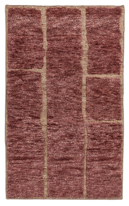 Ruby Abstract Ginger Block Hand Knotted Rug bean paste red 3x5 carpet