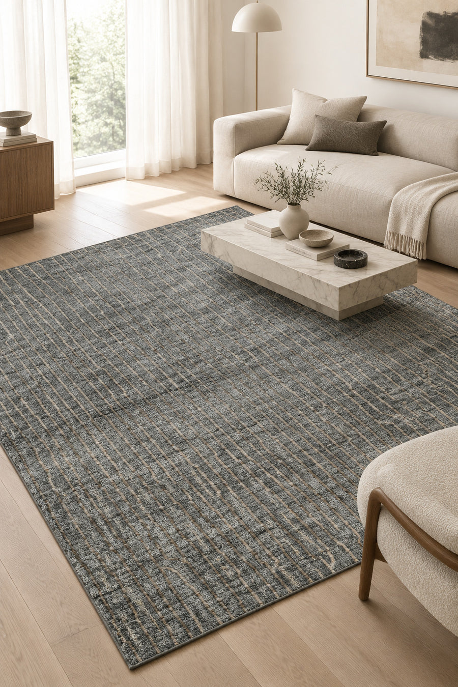 Vertical Striae Hand Knotted Pure Wool 6x9 gray area rug 
