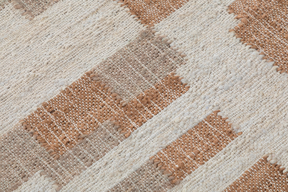 Modern Pixel Hand Woven Wool Flatweave Dhurrie  Terracotta