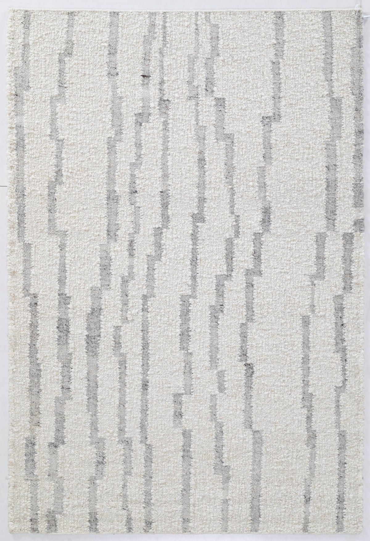 Stepped Stripe Hand Knotted Wool silver 5x8 Dhurrie