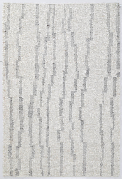 Stepped Stripe Hand Knotted Wool silver 5x8 Dhurrie