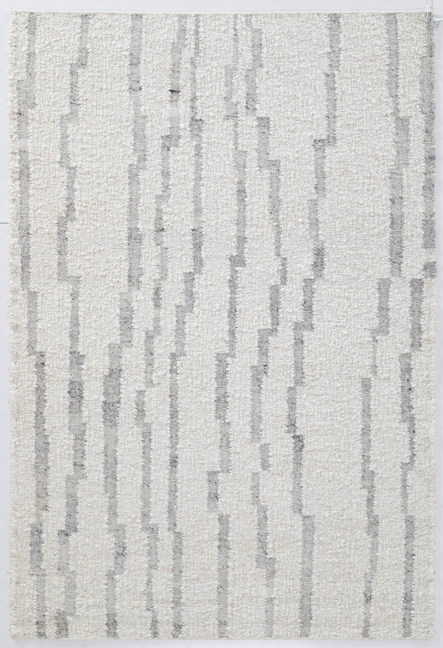 Stepped Stripe Hand Knotted Wool silver 5x8 Dhurrie