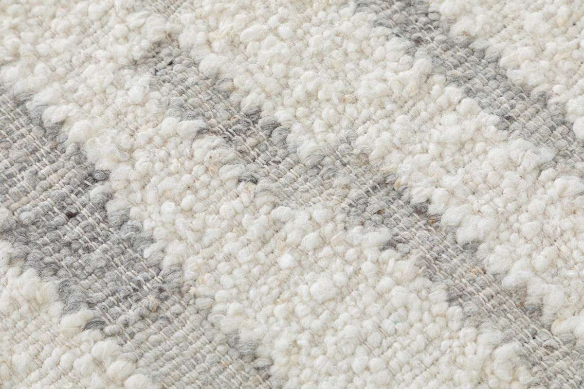 Stepped Stripe Hand Knotted Wool silver 5x8 Dhurrie