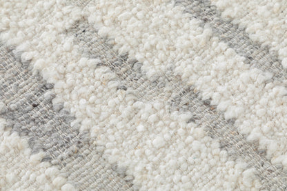 Stepped Stripe Hand Knotted Wool silver 5x8 Dhurrie
