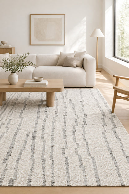 Stepped Stripe Hand Knotted Wool silver 5x8 Dhurrie