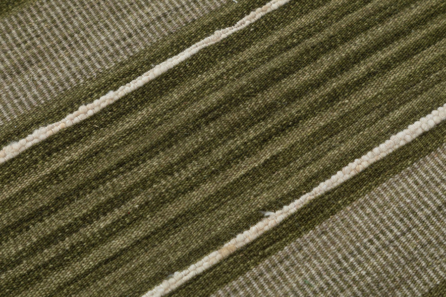 Horizontal Stripe Hand Woven Wool Flatweave Dhurrie 5x8 olive green rug