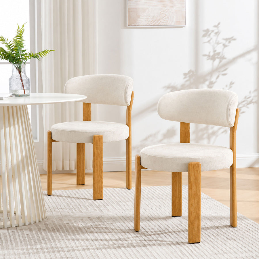 White set of 2 piece 4 piece dining chair with curved back and wooden legs