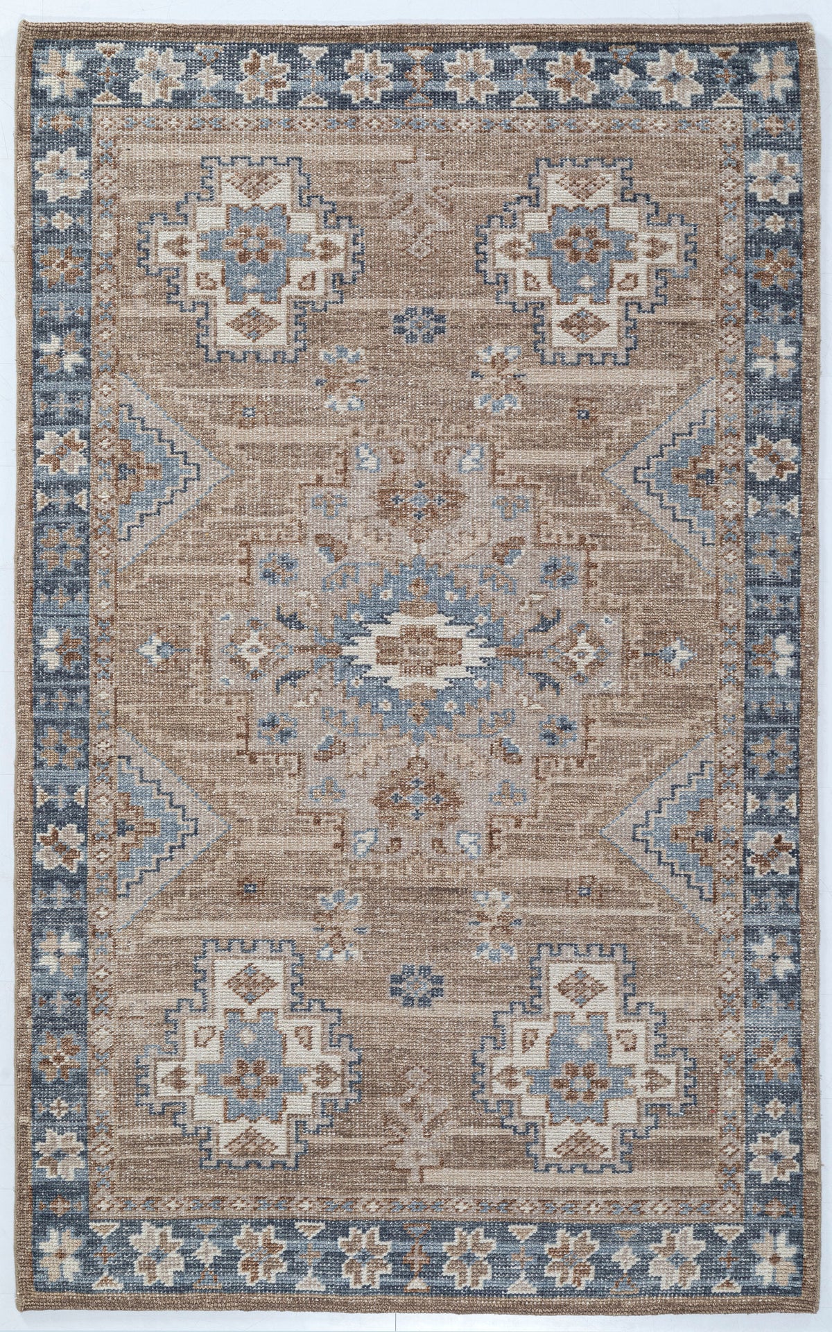 Halyn Medallion Hand Knotted Wool Area 5x8 taupe bhadohi carpets