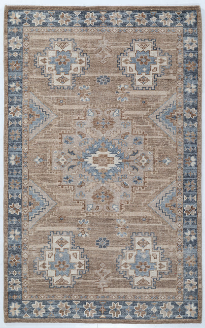 Halyn Medallion Hand Knotted Wool Area 5x8 taupe bhadohi carpets