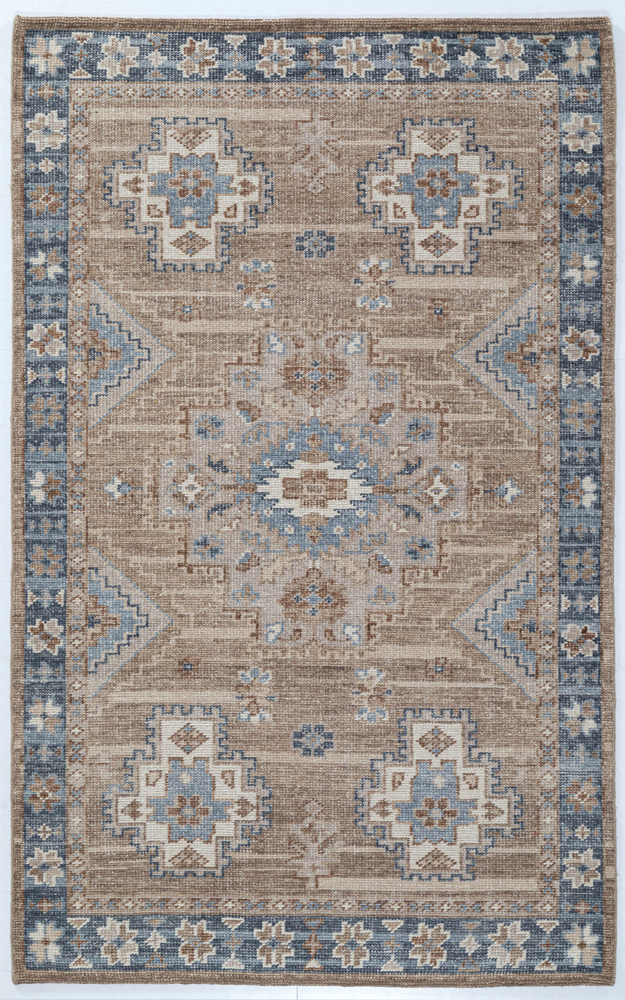 Halyn Medallion Hand Knotted Wool Area 5x8 taupe bhadohi carpets