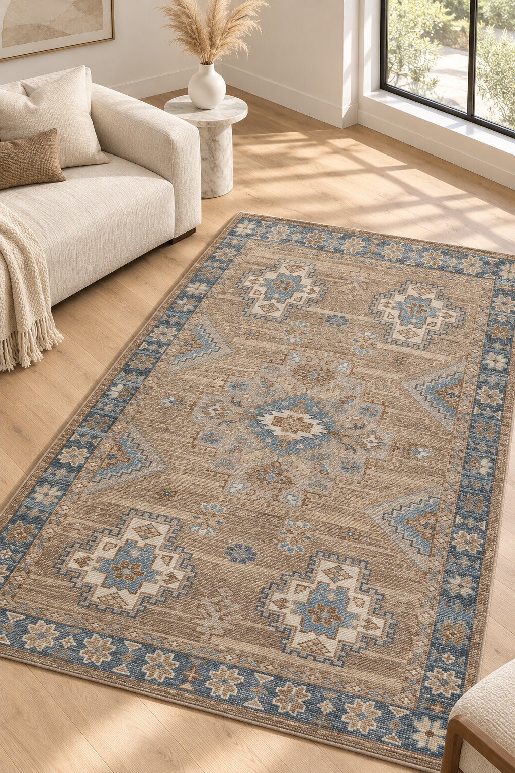 Halyn Medallion Hand Knotted Wool Area 5x8 taupe bhadohi carpets 