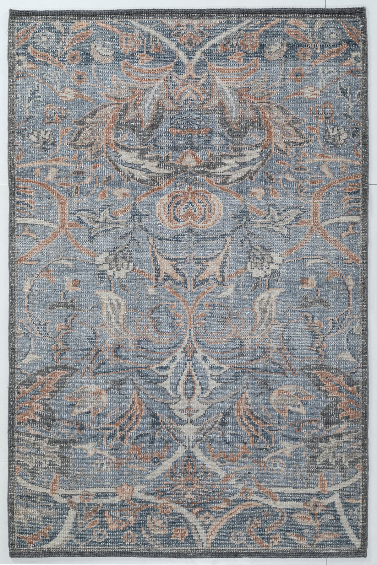 Botanical Scroll Hand Knotted Wool 8x5 gray Carpet bhadohi rugs