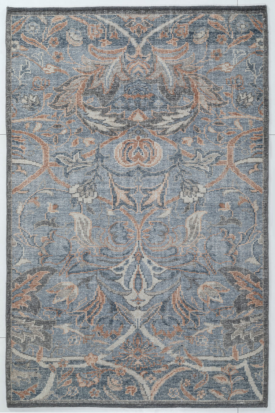 Botanical Scroll Hand Knotted Wool 8x5 gray Carpet bhadohi rugs
