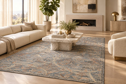 Botanical Scroll Hand Knotted Wool 8x5 gray Carpet bhadohi rugs