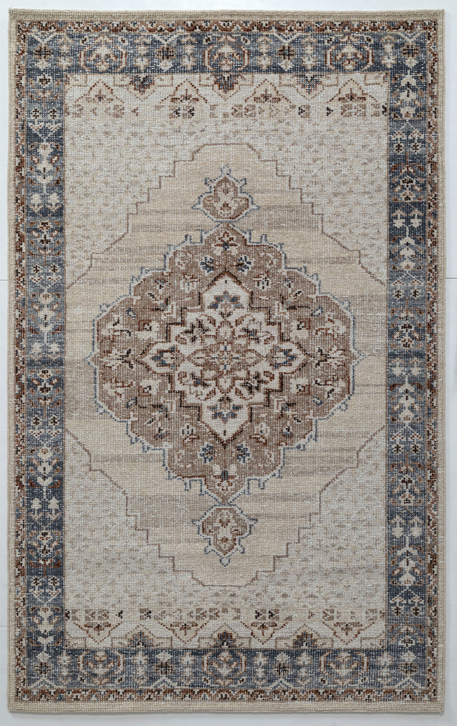 Taj brown beige Medallion Hand Knotted Pure Wool Area Rug 5x8