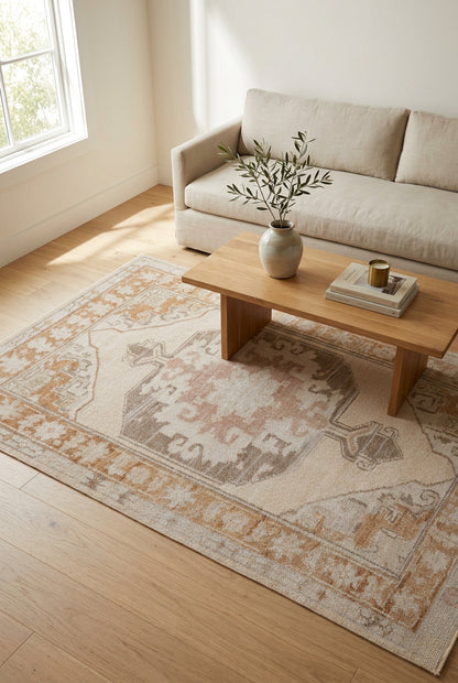 Taj Medallion beige 5x8 Hand Knotted Pure Wool Rug